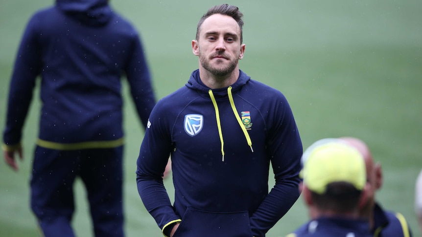 South African captain Faf du Plessis during a team training session at Adelaide Oval.