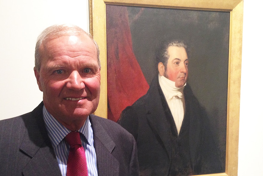 Bruce Archer, with portrait of Thomas Archer at Woolmers Estate.