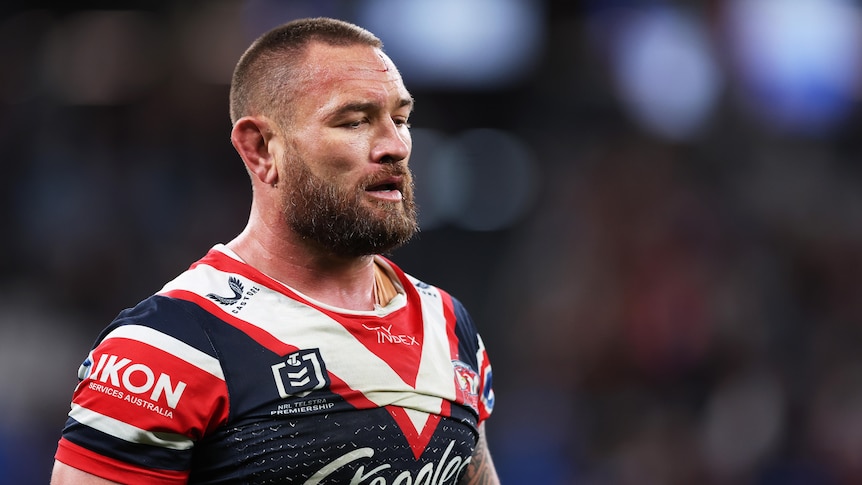Jared Waerea Hargreaves walks off the field during an NRL game for the Sydney Roosters.