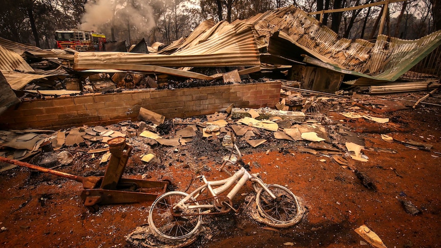 A house recently destroyed by bushfires