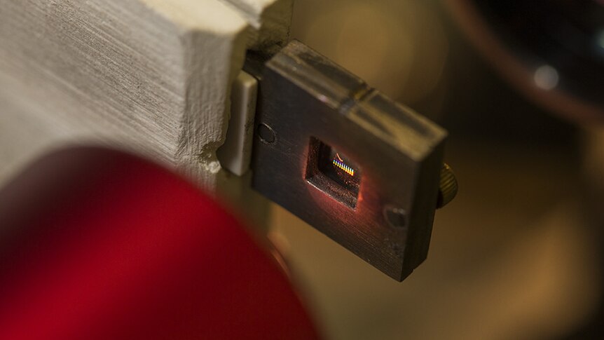 Close up of a small chip that can hold hundreds of thousands on nanoparticles