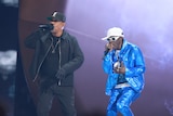 Chuck D and Flavor Flav of Public Enemy perform at the 65th Annual GRAMMY Awards 
