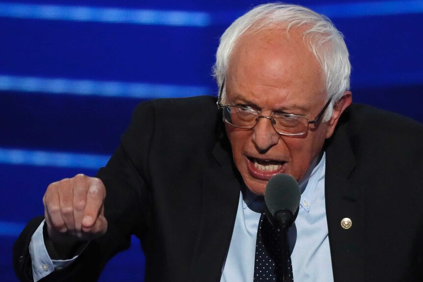 Senator Bernie Sanders addresses Democratic convention