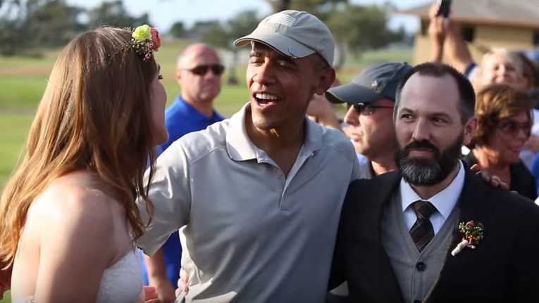 Youtube still of Barack Obama crashing a wedding