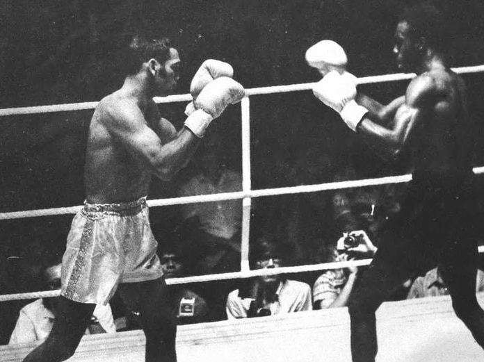 Boxer, Tony Mundine prepares to throw a punch during a Boxing match