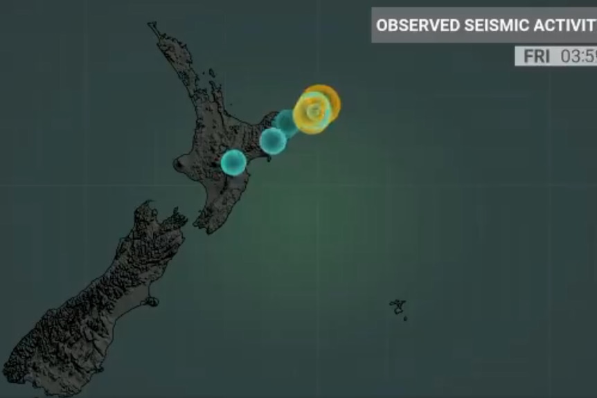 A visualisation of the severe earthquake off the east coast of the North Island.