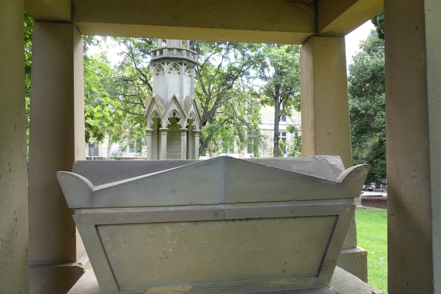 An above ground tomb in St David's Park keeps the remains of James Bicheno.