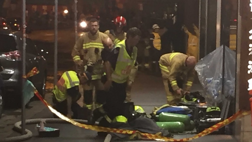 Emergency services on the scene of the gas explosion in Sydney's Chinatown area