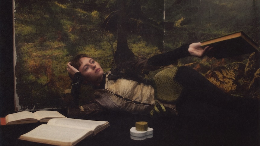 A woman lying down in the style of a romantic portrait