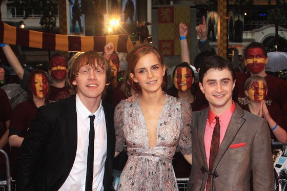 Rupert Grint, Emma Watson and Daniel Radcliffe at Harry Potter film premiere