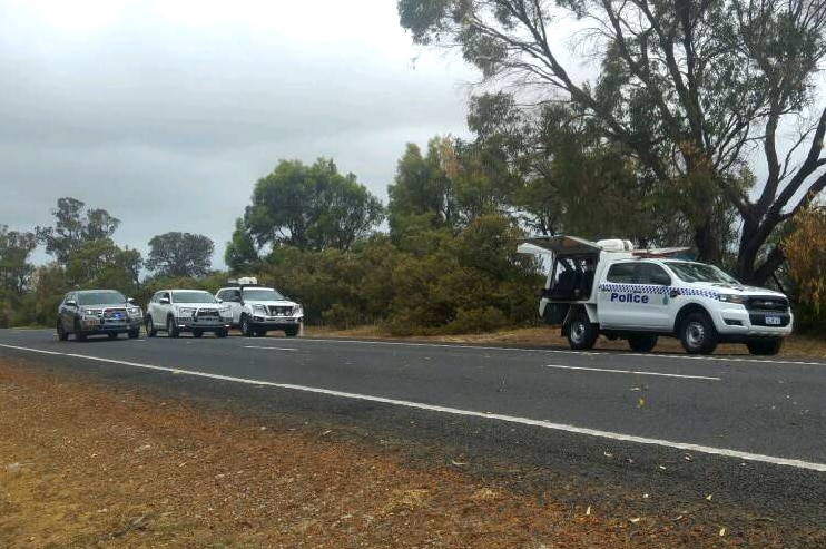 A police vehicle on the side of the Forrest Highway, north of Bunbury.