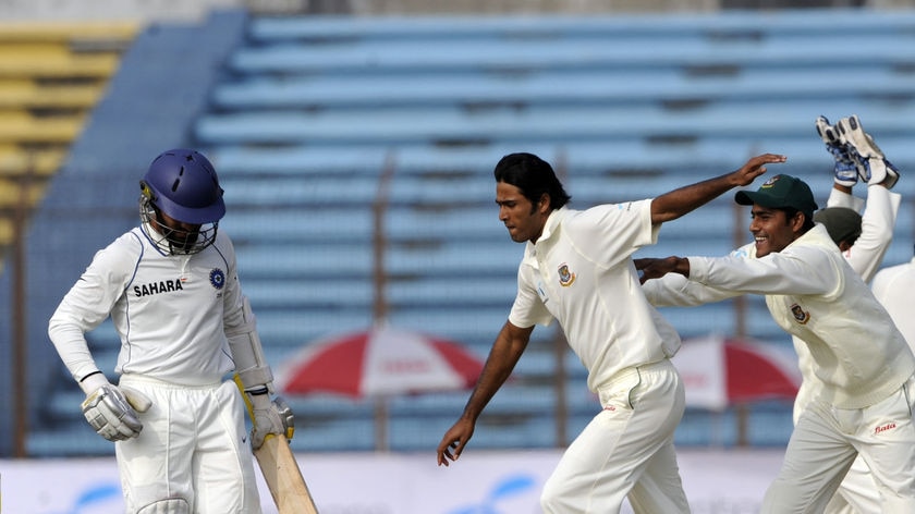 Bowling up trouble: Shahadat Hossain (pictured) finished the day with 4 for 51 while Shakib Al Hasan claimed 4 for 52.