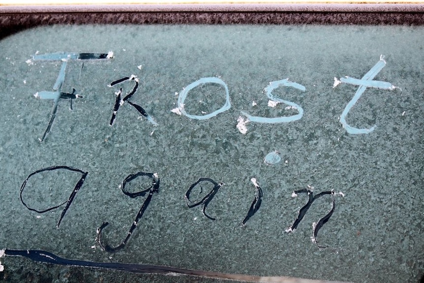 Frost again written on a car window