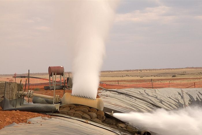 Steam gushing from a geothermal power plant in the Cooper Basin.