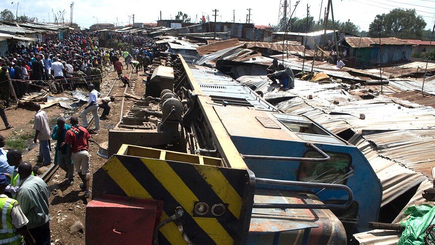 Cargo train derails in Nairobi slum