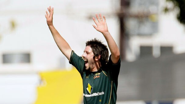 Brett Geeves celebrates a wicket