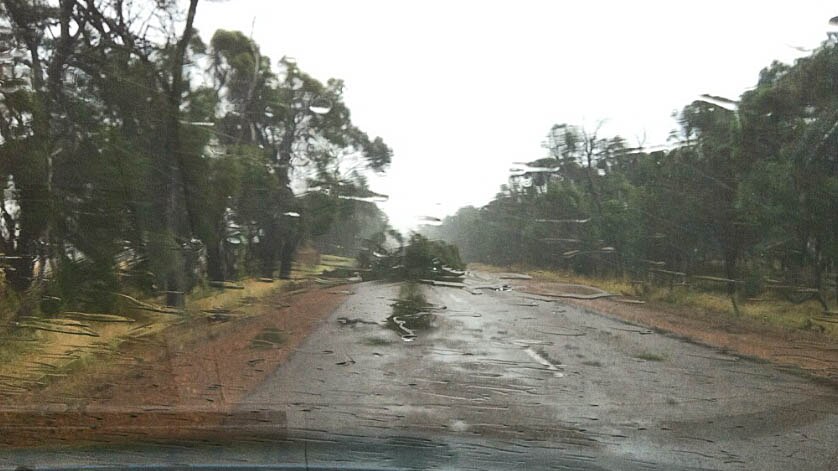 Hazardous road conditions as a storm passes across Eyre Peninsula in South Australia.