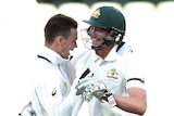 Matt Renshaw and Peter Handscomb celebrate Test win over Proteas