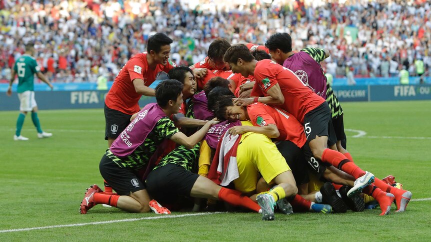 South Korea celebrates Son's goal against Germany
