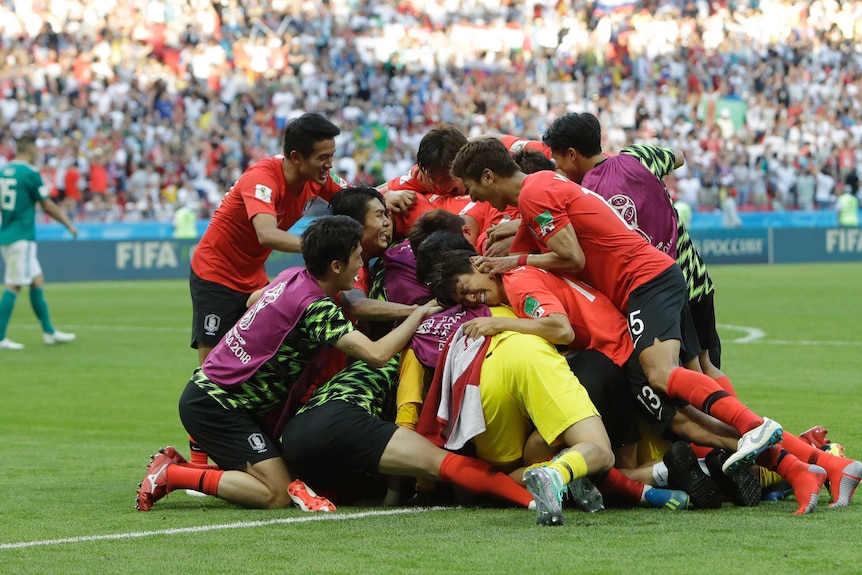 South Korea celebrates Son's goal against Germany