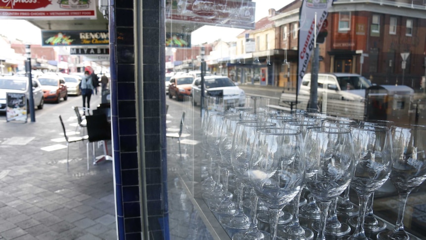 Shop windows with glasses.