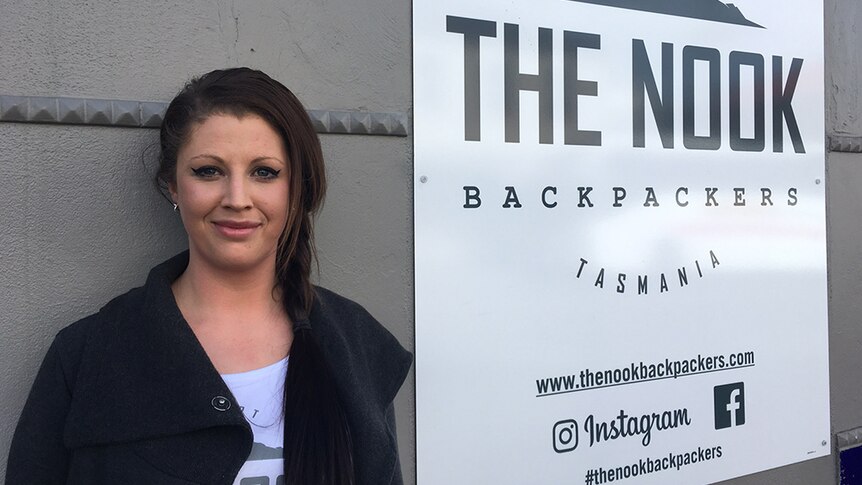 Jessica Johnson, manager at The Nook backpacker hostel, outside venue.