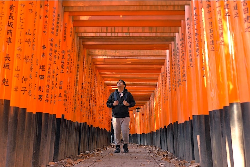 A row of torii gates at a shrine in Kyoto