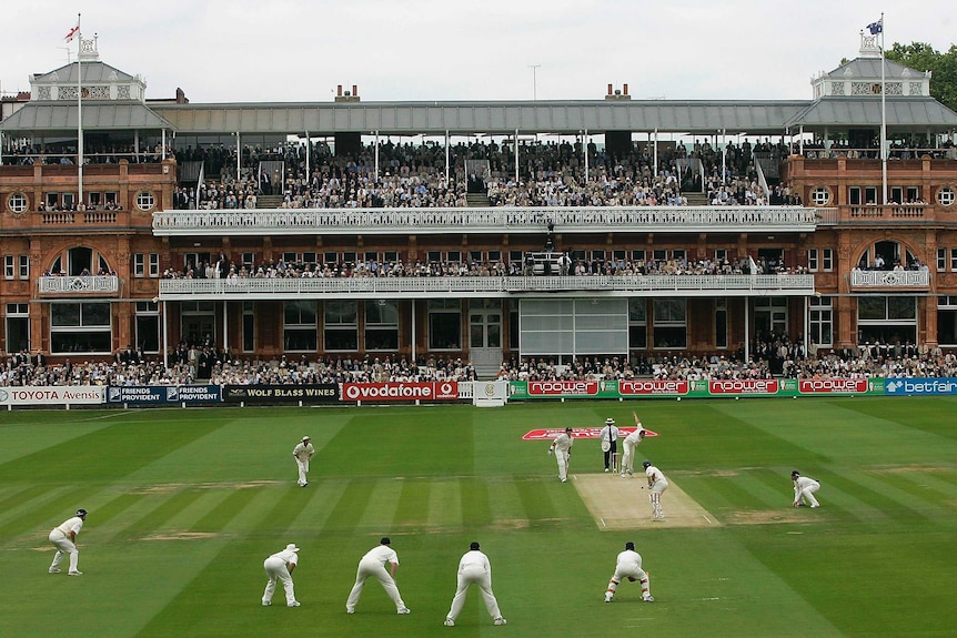 Steve Harmison bowls the first ball of the 2005 Ashes series