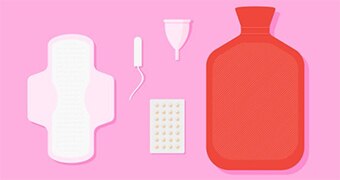 Sanitary products, contraceptive pill and hot water bottle