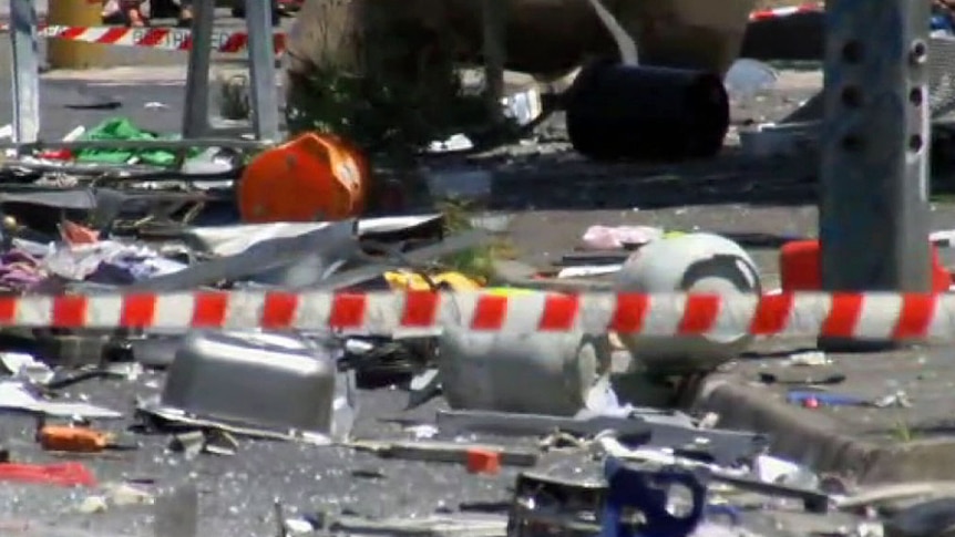 Debris at the scene of an explosion in Footscray.