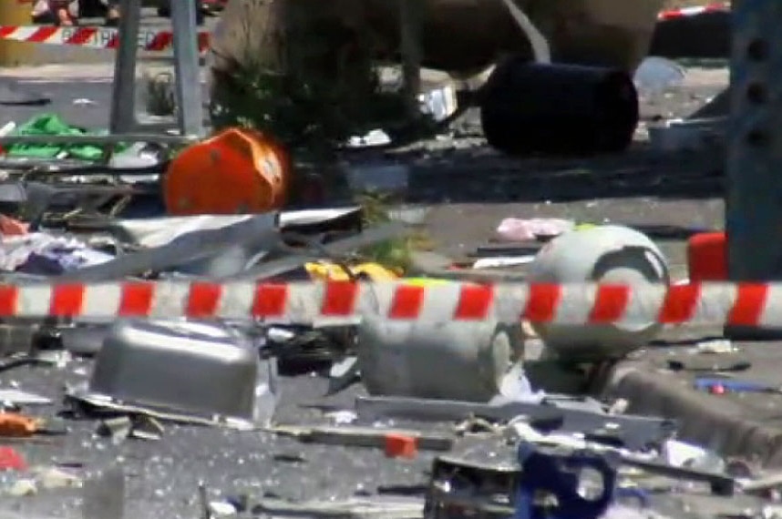 Debris at the scene of an explosion in Footscray.