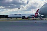QANTAS plane on tarmac in Hobart.