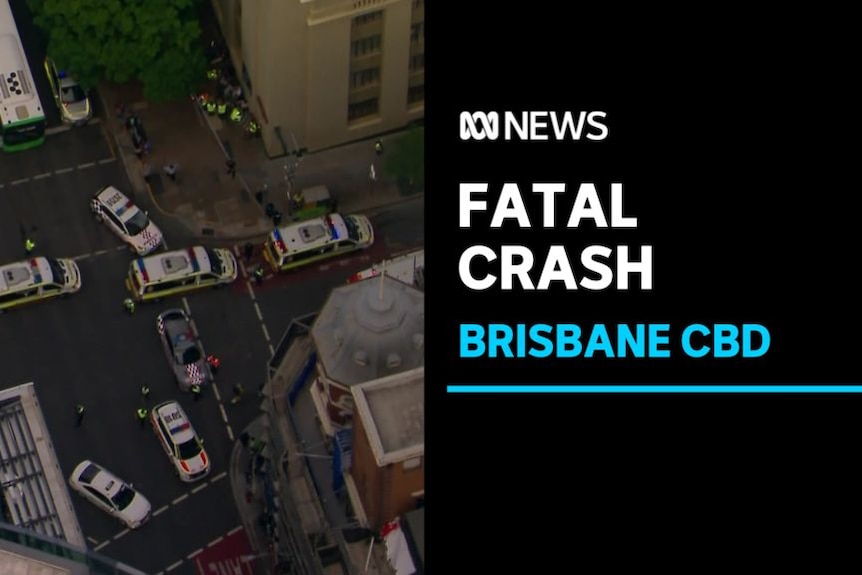 Fatal Crash, Brisbane CBD: Emergency service vehicles in the Brisbane CBD viewed from above.