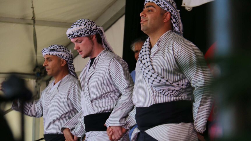 Palestinians performed a welcome dance for the festival.