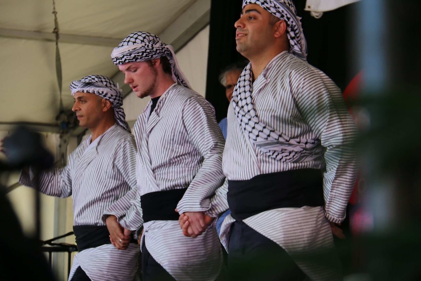 Palestinians performed a welcome dance for the festival.