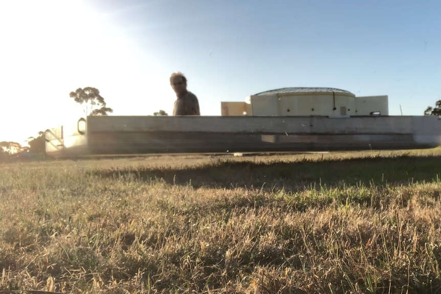 Peter Keogh in his homemade skirtless hovercraft