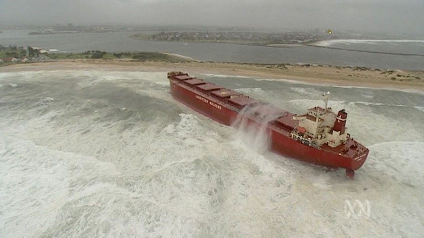 Grounded: Pasha Bulker got into trouble in bad weather this morning.