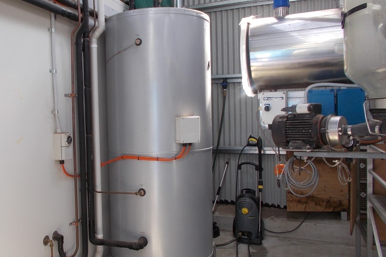 The big water heater inside Leap Farm dairy