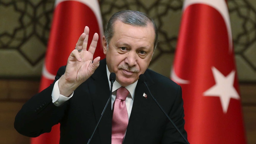 Turkey's President Recep Tayyip Erdogan addresses local administrators, in Ankara on February 8, 2017.