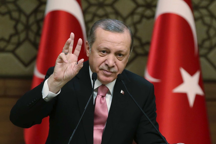 Turkey's President Recep Tayyip Erdogan addresses local administrators, in Ankara on February 8, 2017.