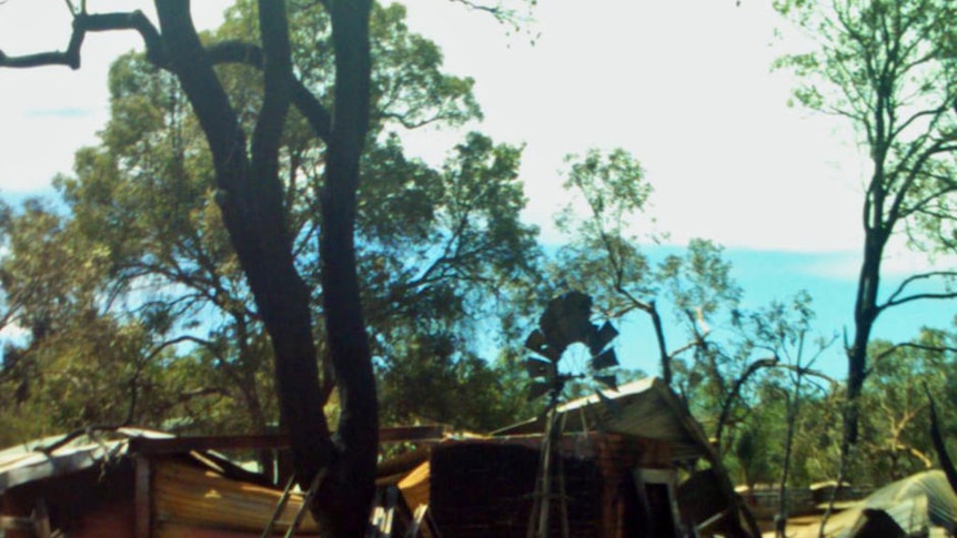 The charred remains of a property in Kelmscott