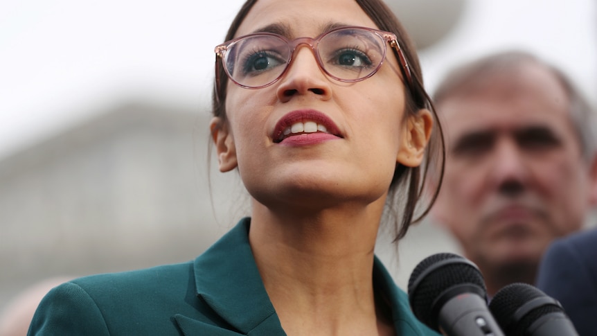 Alexandria Ocasio-Cortez speaks during a media conference.