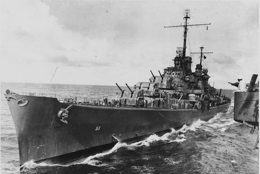 A black and white photo of the USS Atlanta.