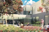 An artists impression of what the courtyard at the proposed University of Canberra Public Hospital could look like once completed.