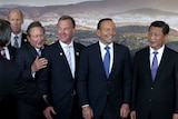Officials pose for a photo during the Chinese President's visit to Tasmania