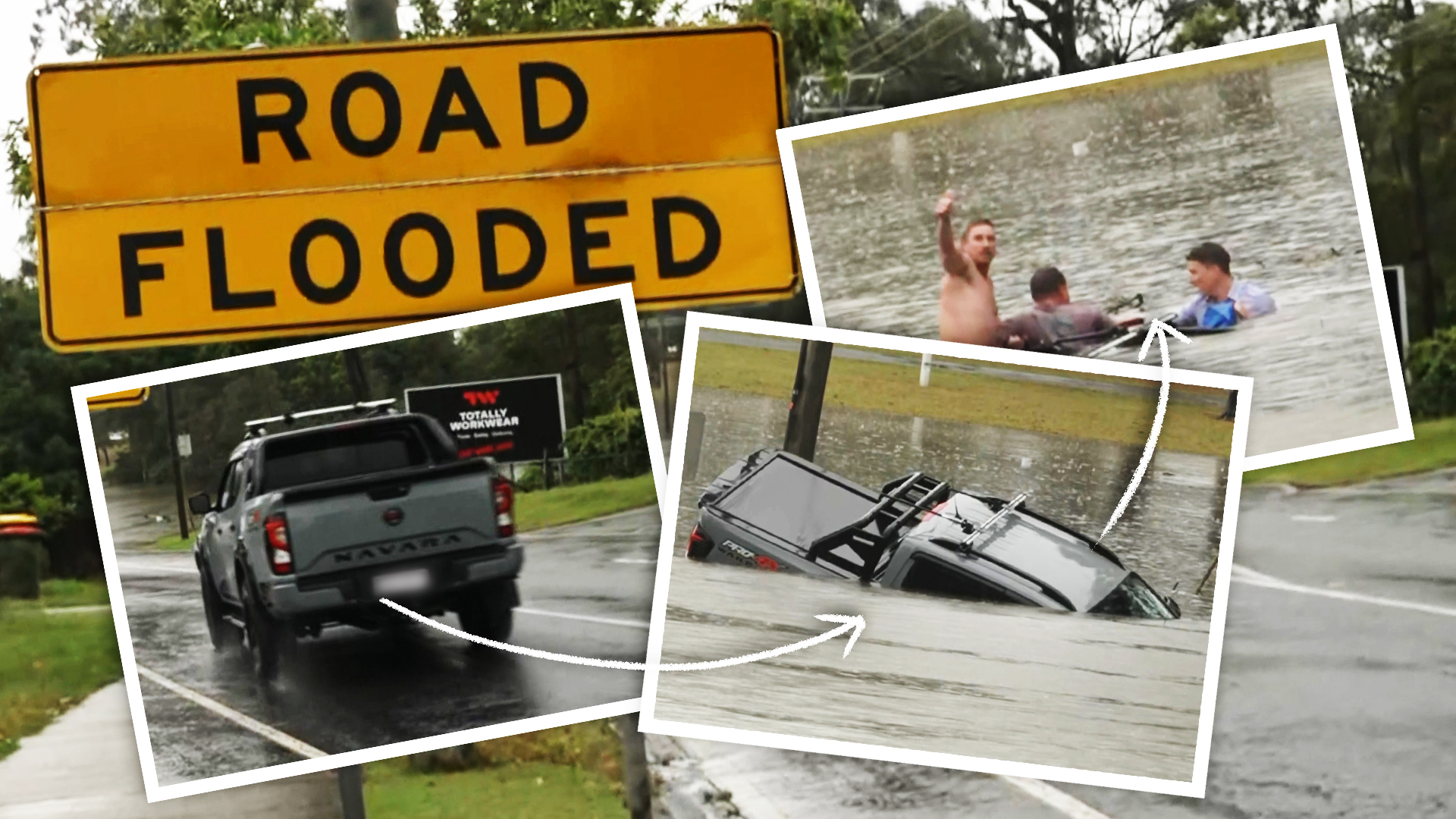 Gone in less than six minutes: Watch as floodwaters swallow four-wheel drive