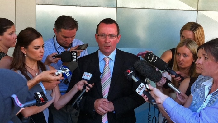 Mark McGowan out the front of ABC Perth studio at a media doorstop