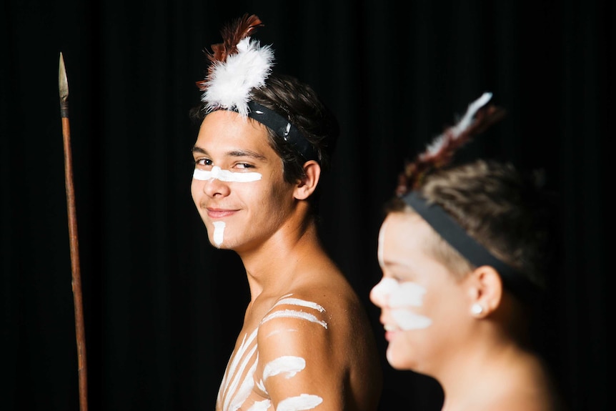 Indigenous students during a performance at Bremer State High School in Ipswich.