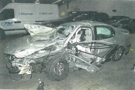 Mathew Dyer's damaged Saab following the crash