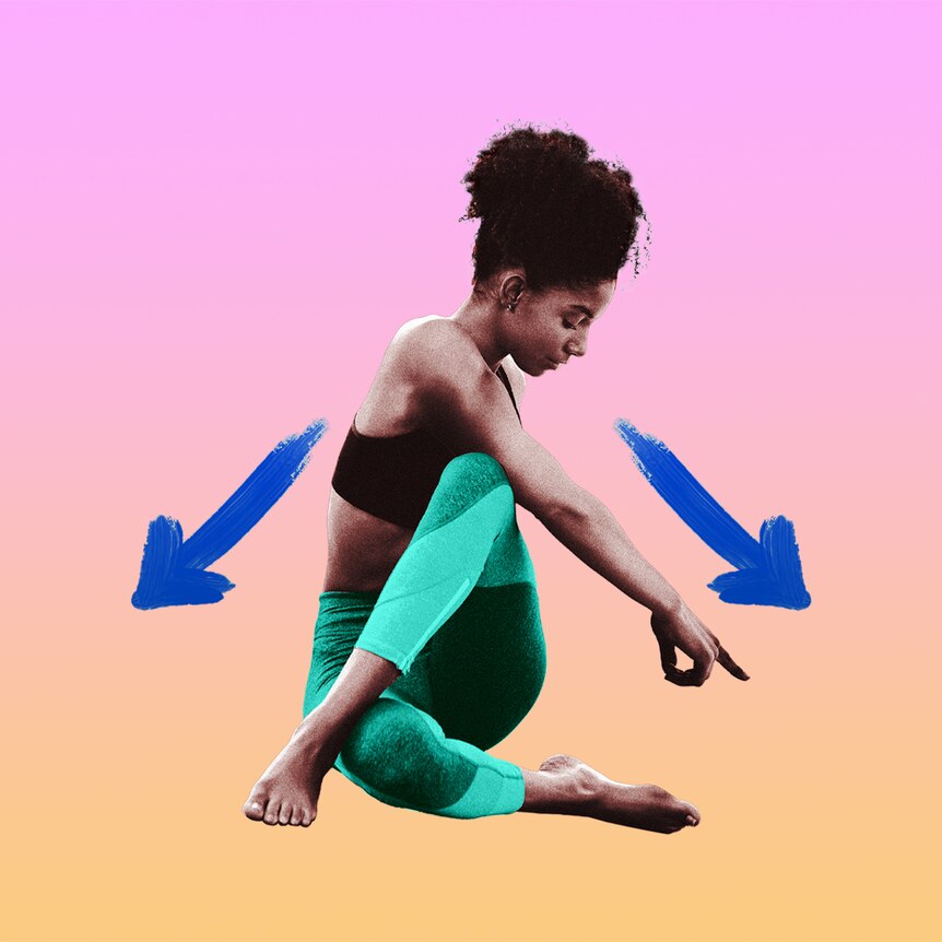 Image of woman stretching on a coloured background